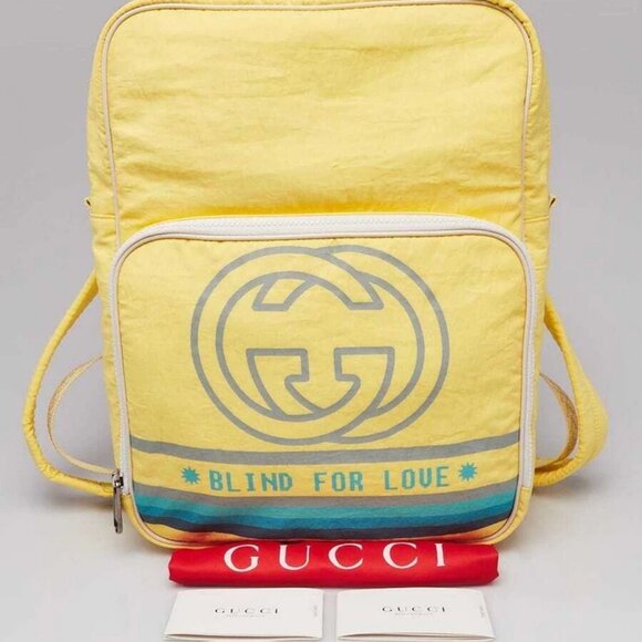 Gucci Yellow Nylon Blind For Love Backpack Bag - Picture 2 of 12